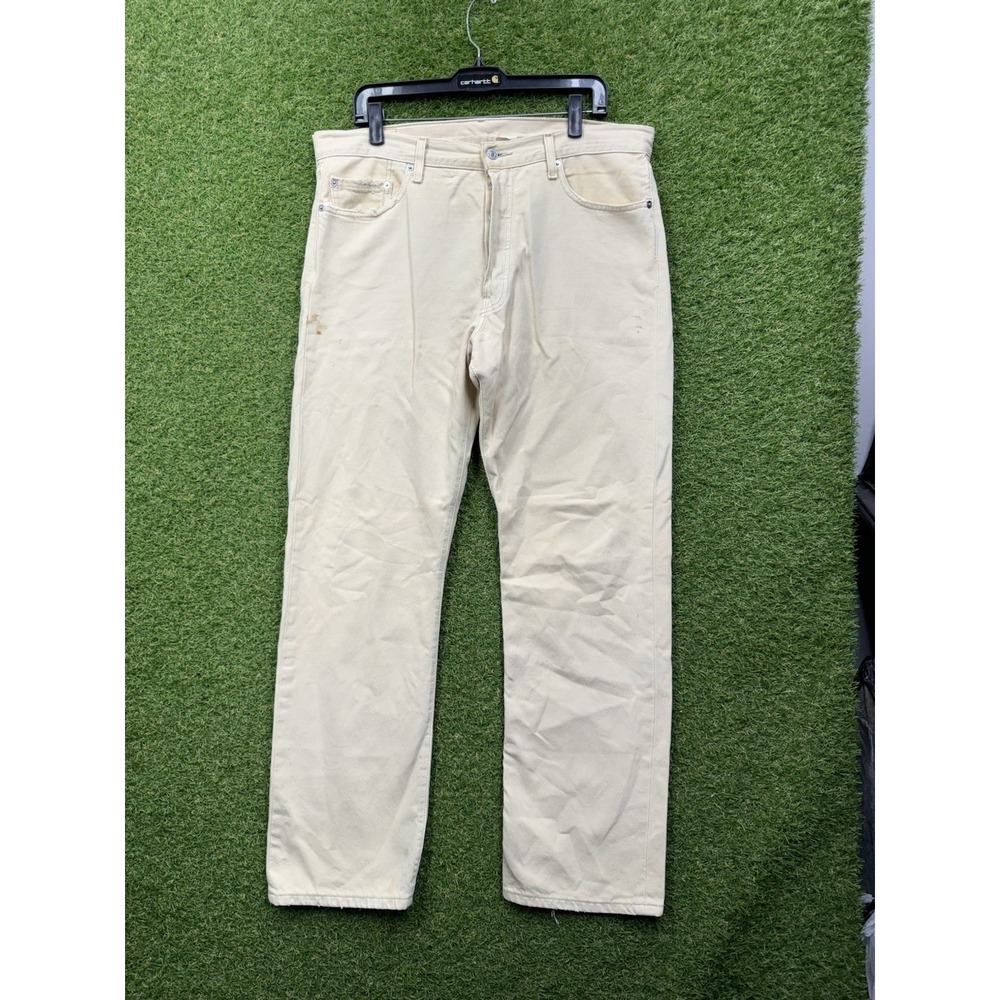 Vintag Levis 501xx Jeans Mens 36x32 Straight Fit Beige Canvas Workwear Casual